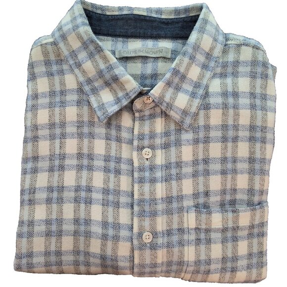 Outerknown Mens Long-Sleeve Button Up Flannel Shirt Blue/White Plaid Sz M - Picture 7 of 8